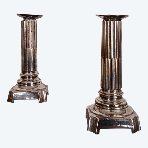 France, last third of the 18th century - pair of silvered bronze candlesticks or torches - Louis XVI period