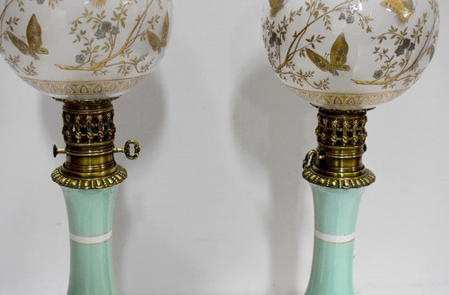 Pair of electrified oil lamps - 19th century