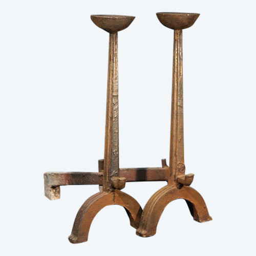 Pair of cast iron andirons  17th-28th century  Heavy and solid andirons