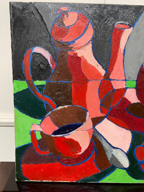 Françoise Jacquelin - Nature Morte Style Cubiste « Le café rouge »