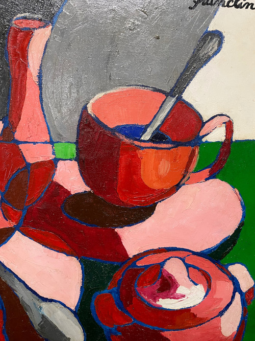 Françoise Jacquelin - Nature Morte Style Cubiste « Le café rouge »