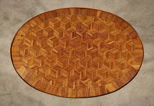 Small Marquetry Salon Table, Transition Louis XV Louis XVI style - 1920