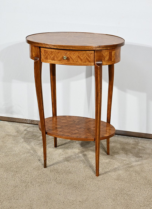 Small Marquetry Salon Table, Transition Louis XV Louis XVI style - 1920