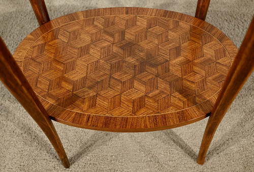 Small Marquetry Salon Table, Transition Louis XV Louis XVI style - 1920