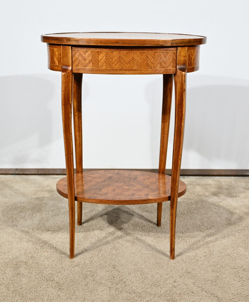 Small Marquetry Salon Table, Transition Louis XV Louis XVI style - 1920