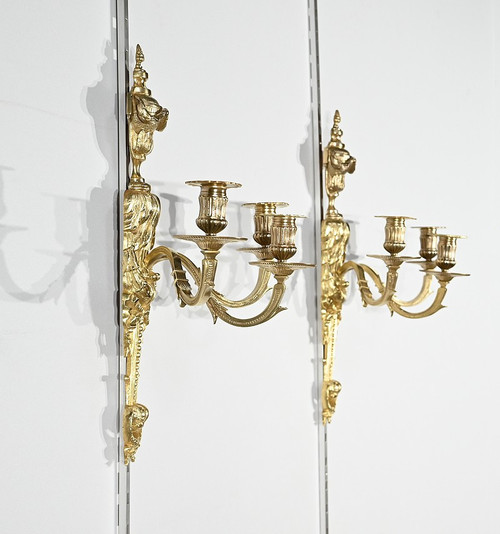 Pair of gilt bronze wall lights, Louis XVI style - Mid-19th century