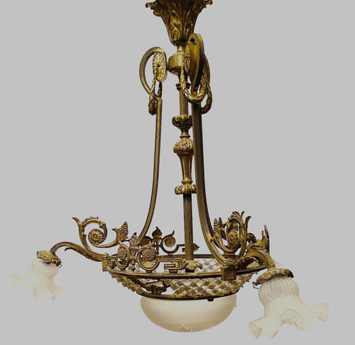 Kronleuchter im Stil Louis XV aus Bronze und Milchglas XX Jahrhundert