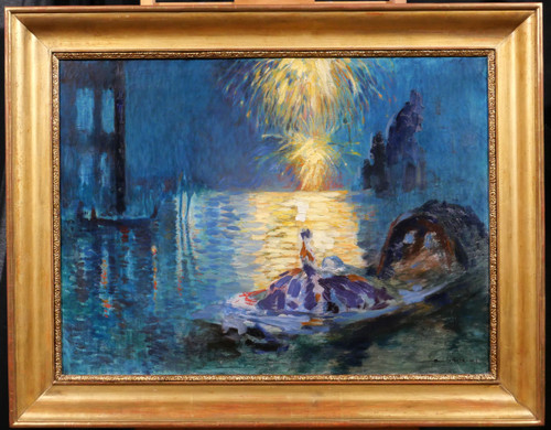 Henri Le Riche 1868-1944 Venise, fête de nuit, tableau, 1928