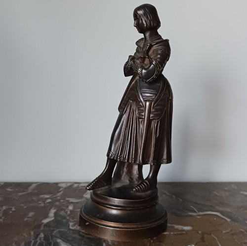 Marie d'Orléans - seltene kleine betende Jeanne d'Arc - patinierte Bronze - Troubadour-Genre