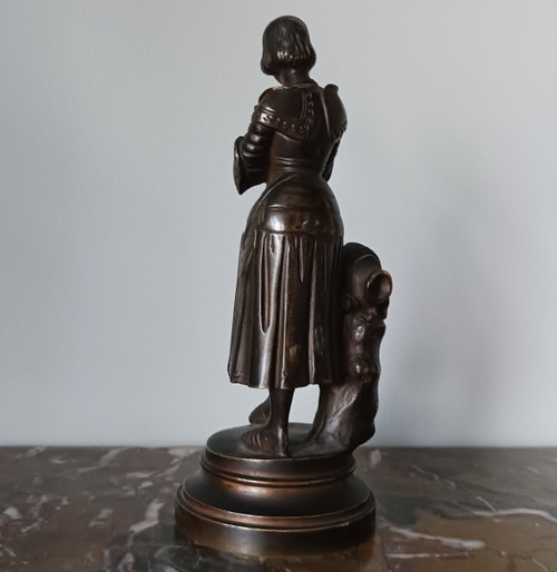 Marie d'Orléans - seltene kleine betende Jeanne d'Arc - patinierte Bronze - Troubadour-Genre