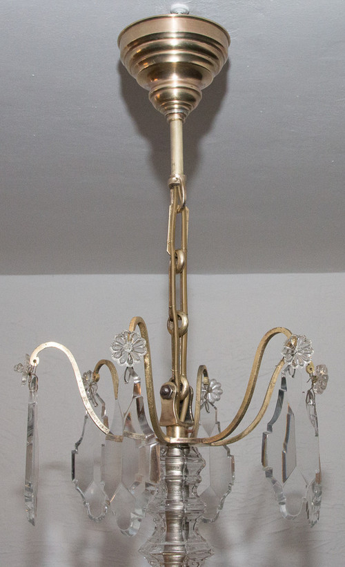 Lustre Cage Style Louis XV En Bronze Et Cristal Circa 1880