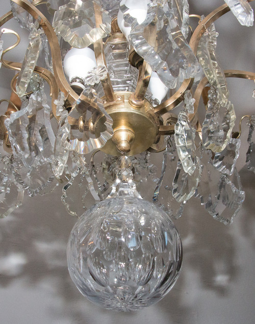 Lustre Cage Style Louis XV En Bronze Et Cristal Circa 1880