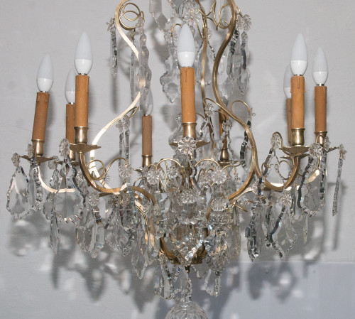 Lustre Cage Style Louis XV En Bronze Et Cristal Circa 1880