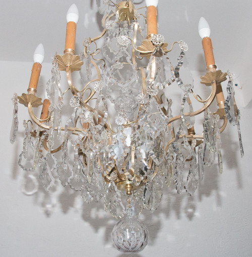 Lustre Cage Style Louis XV En Bronze Et Cristal Circa 1880