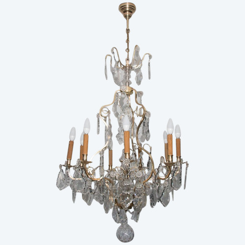 Lustre Cage Style Louis XV En Bronze Et Cristal Circa 1880