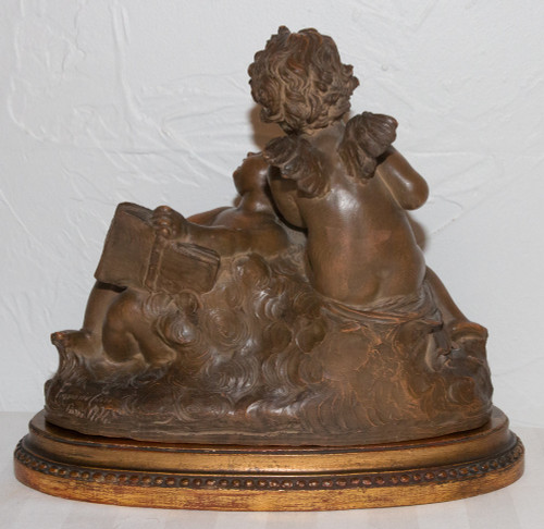  Terracotta Psyche and Cupid Signed Fernand Cian Paris