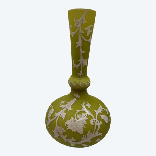 Opaline Vase - Doubled and enamelled - Manufacture Harrach- Bohème - Circa 1870