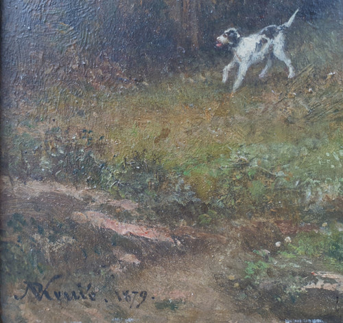 Nicolas RENIE Barbizon hunter hound hunt French landscape forest 19th