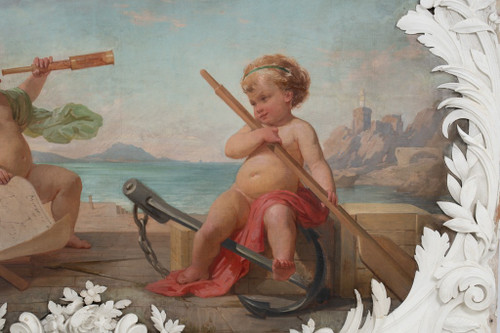 Pair of paintings representing allegories. Circa 1880.