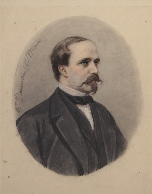 Dessin 'Portrait de Charles Morin' signée M. Parmentier vers 1870