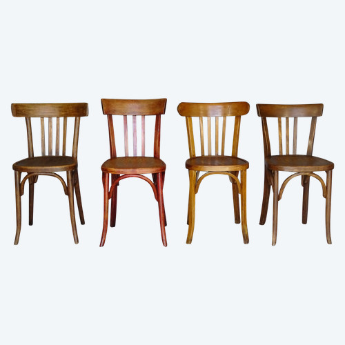 Reunion of 4 bistro chairs in bentwood, from 1935 to 1955 - Baumann - Fischel -