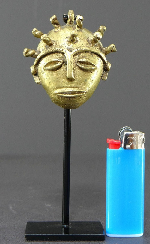 Côte d'Ivoire, Peuple Baoulé, Années 1950/1960, Masque Miniature Anthropomorphe En Bronze. 