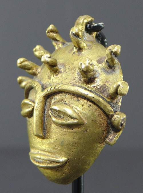 Côte d'Ivoire, Peuple Baoulé, Années 1950/1960, Masque Miniature Anthropomorphe En Bronze. 