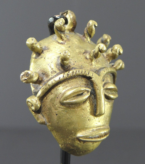 Côte d'Ivoire, Peuple Baoulé, Années 1950/1960, Masque Miniature Anthropomorphe En Bronze. 