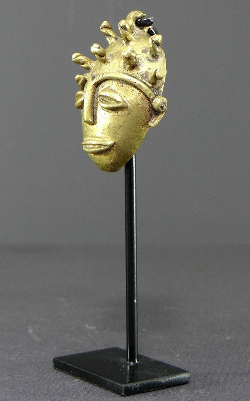 Côte d'Ivoire, Peuple Baoulé, Années 1950/1960, Masque Miniature Anthropomorphe En Bronze. 