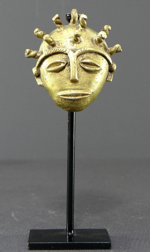 Côte d'Ivoire, Peuple Baoulé, Années 1950/1960, Masque Miniature Anthropomorphe En Bronze. 