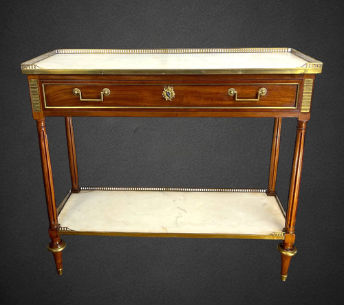 18th CENTURY LOUIS DESSERTE IN BRONZE GOLDEN CASHWOOD WITH 2 WHITE MARBLE PLATES