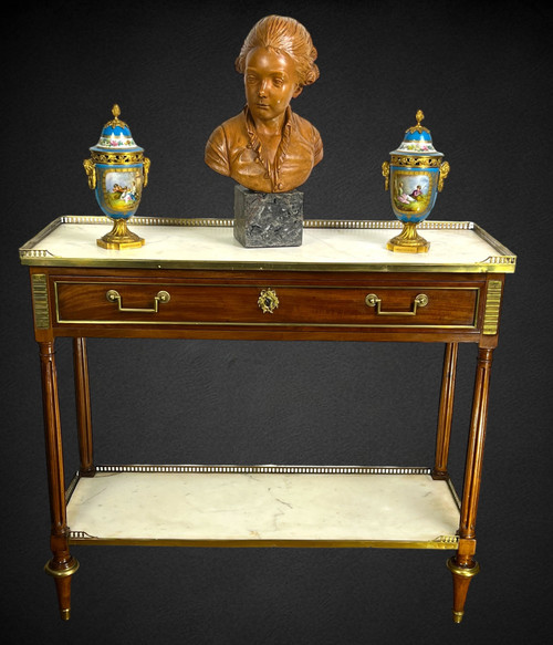 18th CENTURY LOUIS DESSERTE IN BRONZE GOLDEN CASHWOOD WITH 2 WHITE MARBLE PLATES