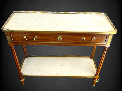 18th CENTURY LOUIS DESSERTE IN BRONZE GOLDEN CASHWOOD WITH 2 WHITE MARBLE PLATES