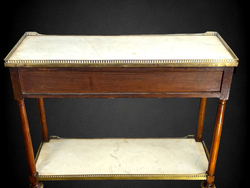 18th CENTURY LOUIS DESSERTE IN BRONZE GOLDEN CASHWOOD WITH 2 WHITE MARBLE PLATES