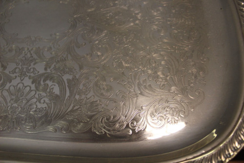 Silver-plated Metal Serving Tray About 1950