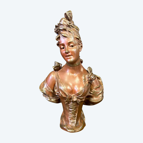 Victor Léopold Bruyneel (1859-?) Elegant Art Nouveau Bronze Bust