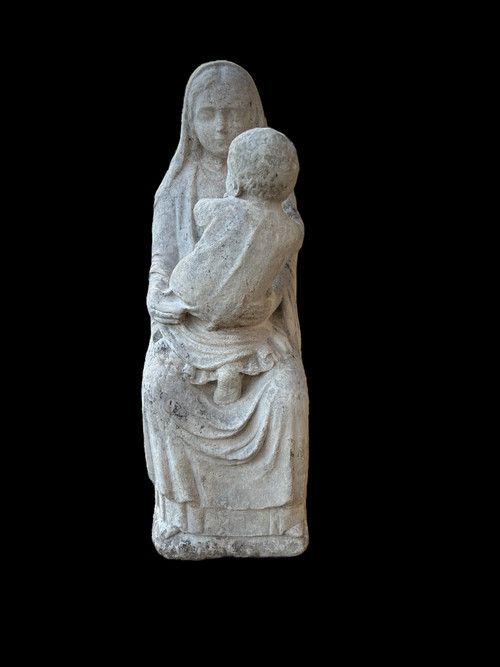 Important 16th Century Stone Madonna En Majesté - High Period Sculpture H 72 Cm