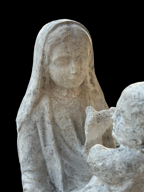 Important 16th Century Stone Madonna En Majesté - High Period Sculpture H 72 Cm