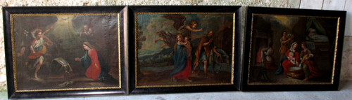 The Bathing of the Nativity Child oil on canvas Italian school large religious painting 17th c.