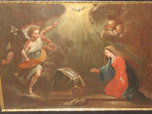 The Annunciation oil on canvas Italian school large religious painting 17th century