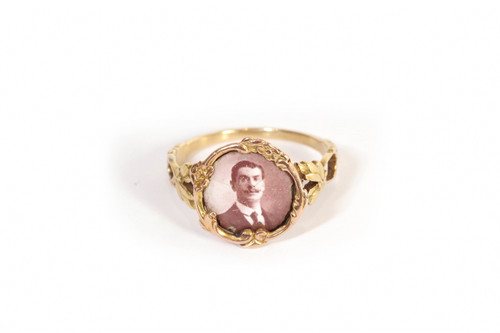 Viktorianischer Fotoporträt-Emaille-Ring in 18 Karat Gold, antiker Ring, Porträt, Fotografie-Emaille