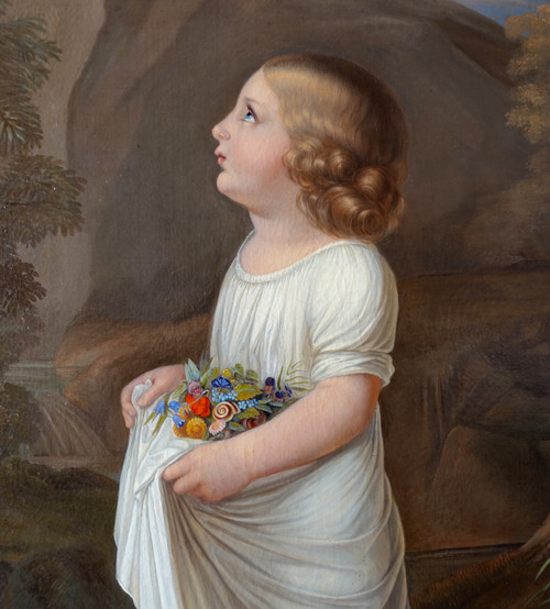 19th century French school, large Charles X period child portrait, Allegory of Innocence