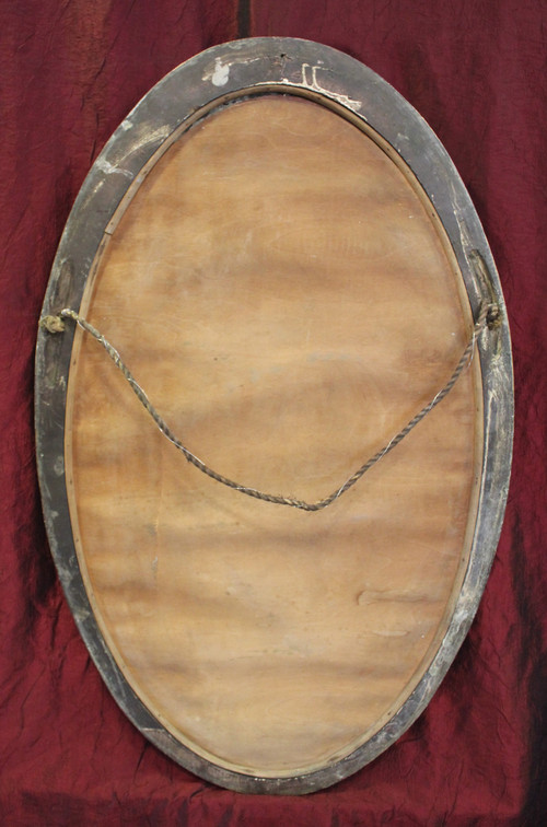 Art-deco Silver Metal Oval Mirror (Süe Et Mare), Beveled Glass 52 X 83 Cm