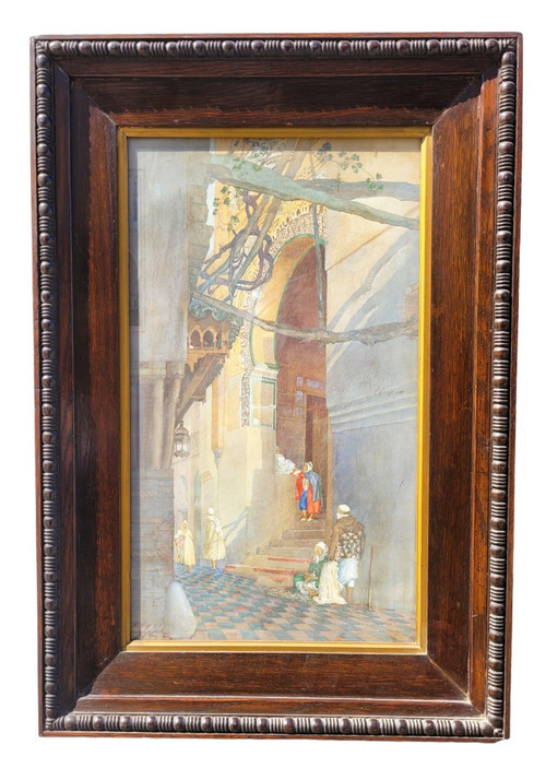 Lively Alley, gerahmtes orientalisches Aquarell, spätes 19. Jahrhundert, frühes 20. Jahrhundert