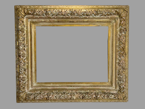 ANTIQUE NAPOLEON III FRAME IN CARVED AND PATINATED WOOD FOR PAINTING 43.5 cm x 34 cm