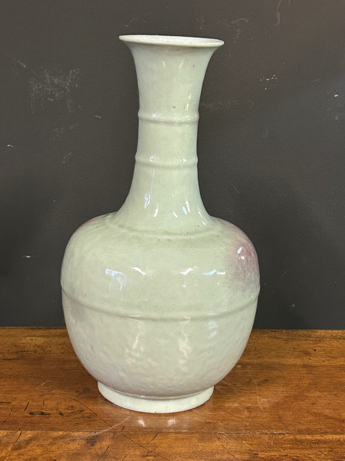 Ancien Vase En Porcelaine De Chine Pour La Corée Céladon Poudré époque Début XIXéme H 31 Cm