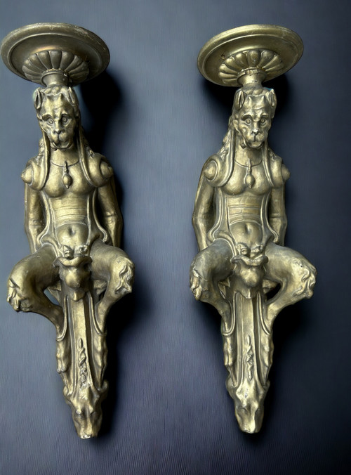 Large Pair Of Sconces In Wood And Gilded Boiled Cardboard Late 19th Century H 85 Cm