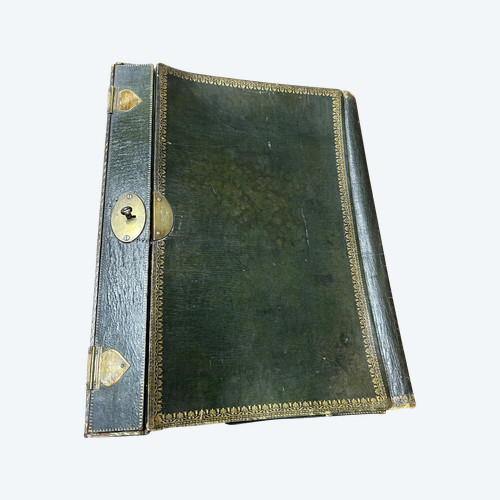 Writing Wallet - Document Holder In Green Morocco - First Empire Period Early 19th Century