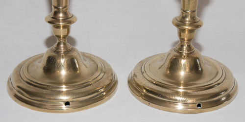 Pair Of Bronze Candlesticks, Crowned C 1745-1749