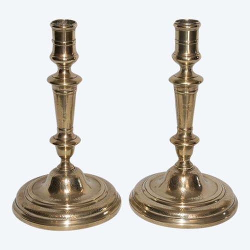 Pair Of Bronze Candlesticks, Crowned C 1745-1749